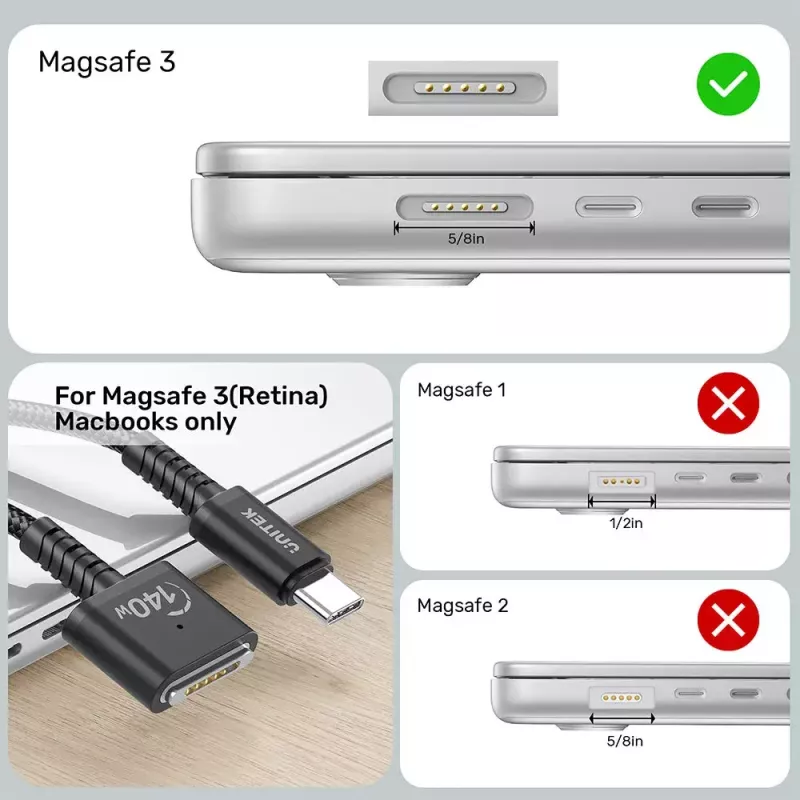Stromkabel UNITEK C14121BK-1M Schwarz MagSafe 3 USB C 1m 28V 5A