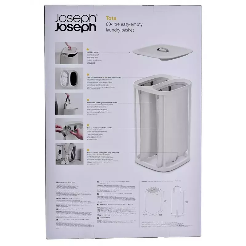 Wäschekorb Joseph Joseph Tota 60L Ecru – 60 Liter Fassungsvermögen, belüfteter hoher Wäschesammler