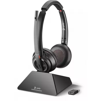 Headset & Ladestation POLY W8220 — Kabellos Bluetooth, Supraaural, Kopfbügel, 180 m Reichweite, 160 g, Schwarz