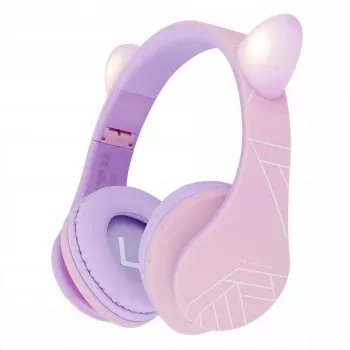 Kinderkopfhörer PowerLocus P2 Kids lila/rosa mit Ohren, On-Ear-Design, lautstärkebegrenzt