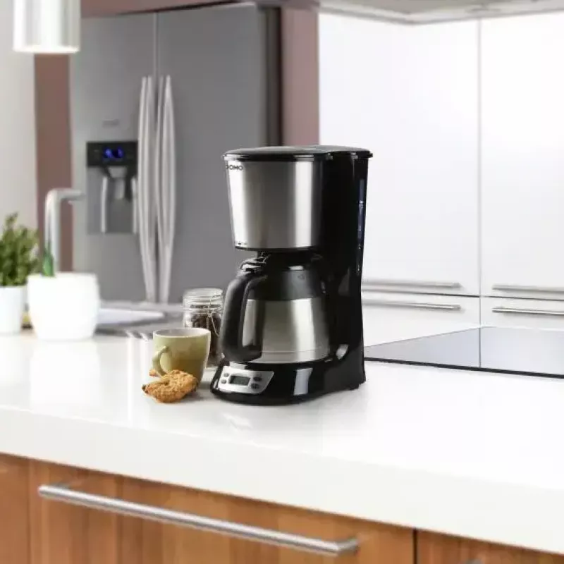 Filterkaffeemaschine Domo DO709K — halbautomatisch, 1 L Wassertank, 8-Tassen-Kanne, LCD, Edelstahl/Schwarz