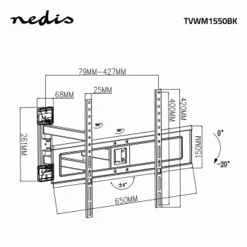 Nedis TVWM1550BK TV-Standfuß für Bildschirme von 94–177,8 cm (37–70 Zoll), max. VESA 600x400, max. Traglast 25 kg, schwarz