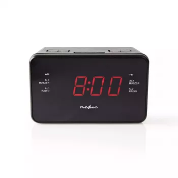 Digitaler Wecker Nedis CLAR002BK — LED-Anzeige, AC 220–240V, 130×80×70 mm, schwarz