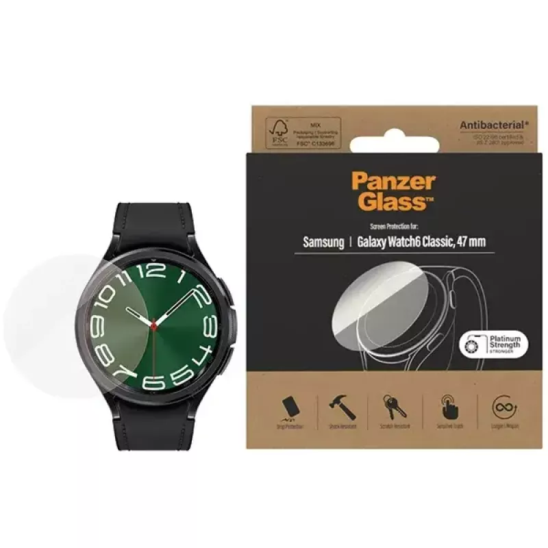 Bildschirmschutz PanzerGlass für Samsung Galaxy Watch6 Classic 47mm – antibakterielle Glasfolie