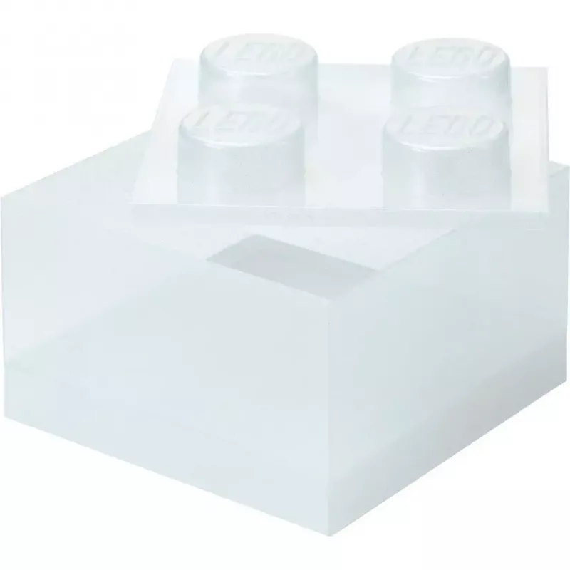 Storage Brick 4 Top Lid Glitter (transparent) von room copenhagen — LEGO-kompatible Aufbewahrungsbox, 4 Noppen, transparent glitzernd