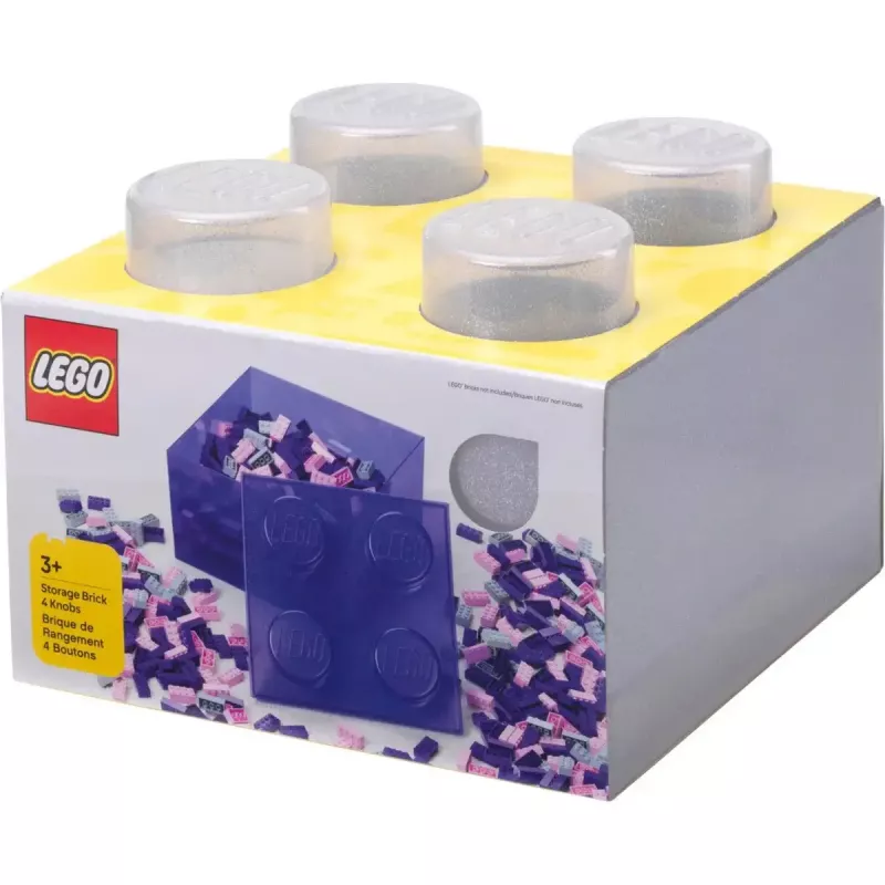 Storage Brick 4 Top Lid Glitter (transparent) von room copenhagen — LEGO-kompatible Aufbewahrungsbox, 4 Noppen, transparent glitzernd