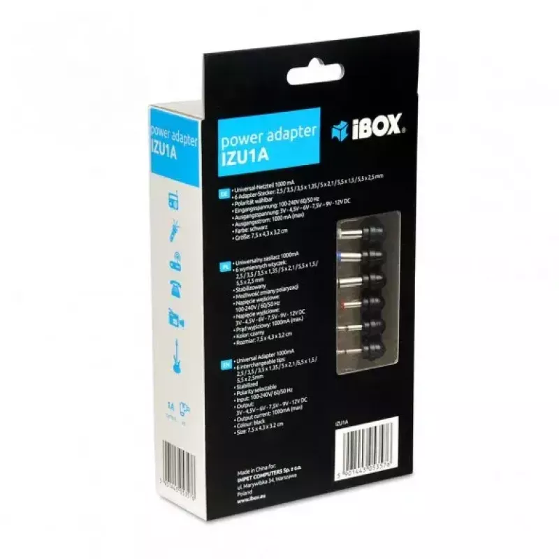 Netzteil IBOX IZU1A für den Innenbereich 100–240 V Schwarz, 75×35×43 mm