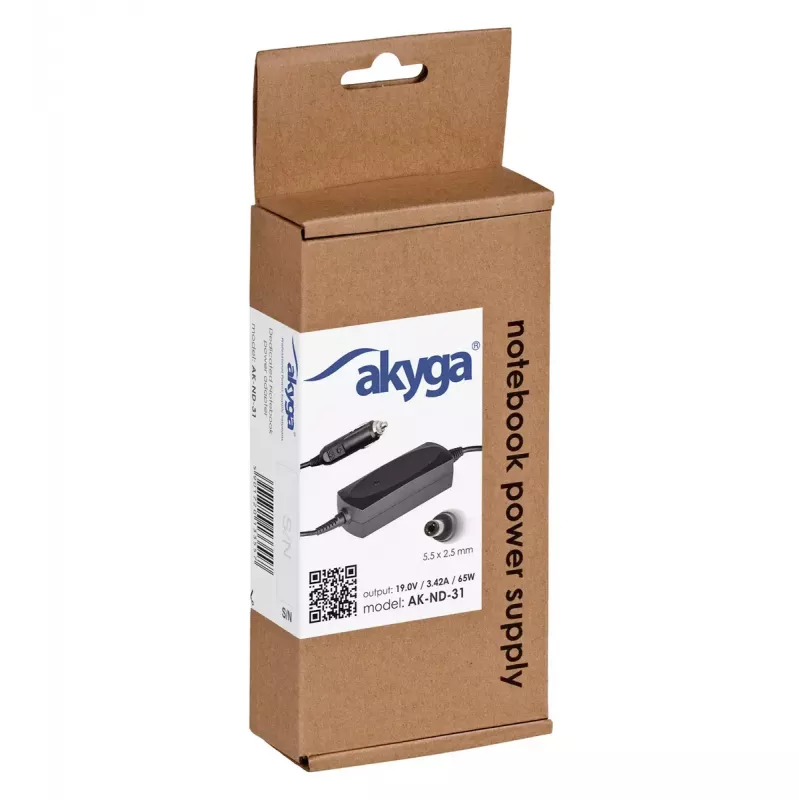 Akyga AK-ND-31 Kfz-Notebook-Netzteil für Asus / Toshiba, 65 W, 19 V / 3,42 A, 5,5 x 2,5 mm, 12 V Eingang