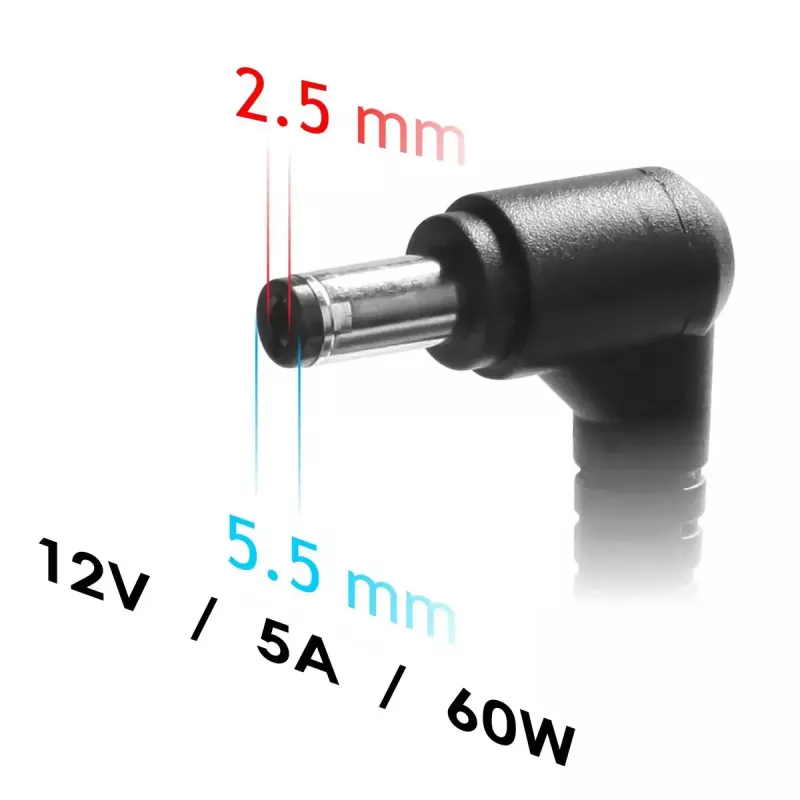 Laptop-Ladegerät Akyga AK-ND-85, AC-Adapter für den Innenbereich, Eingang 100–250 V, Ausgang 12 V 5 A, 1,2 m Kabel, Schwarz