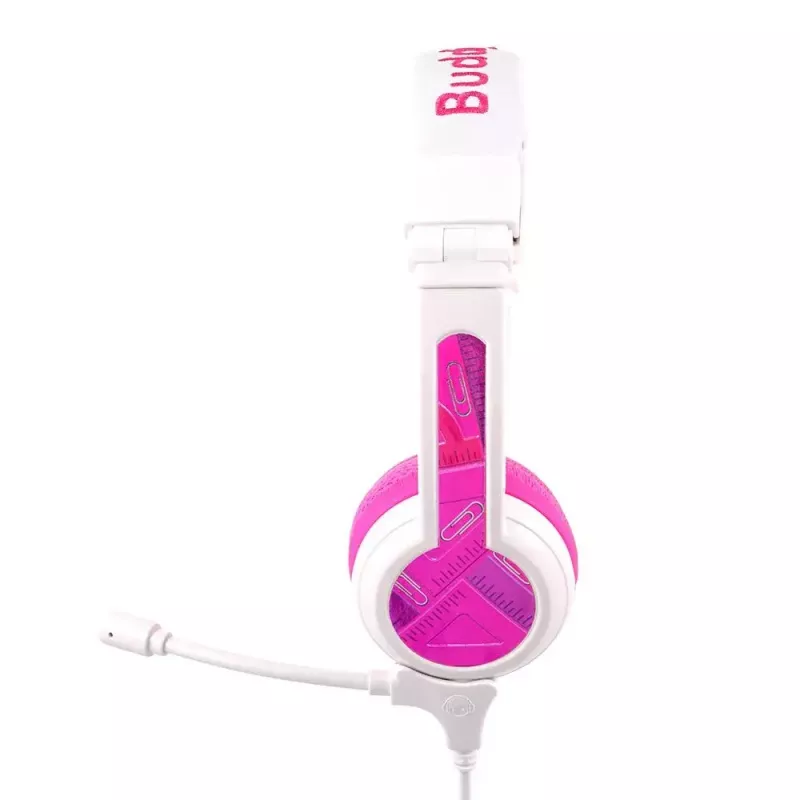 BuddyPhones School+ kabelgebundenes Headset mit Kopfbügel für Anrufe und Musik, 20–20000 Hz, 1,4 m Kabel, pink/weiß