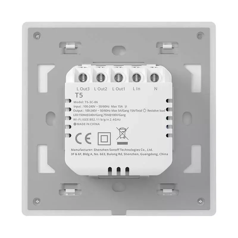 Wandmontierter smarter Sonoff WiFi-Touch-Schalter TX T5 2C, 2-Kanal, Touchpanels für zwei Stromkreise