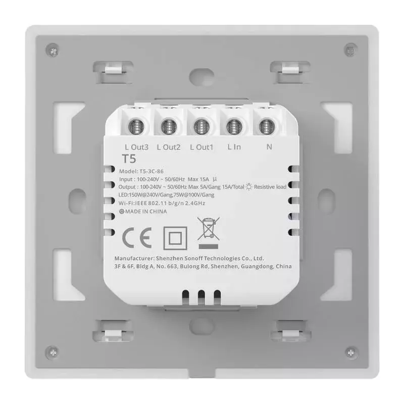 Wand-Smart-Schalter Sonoff T5 3C 3-Kanal Wi‑Fi Touch (Unterputz)