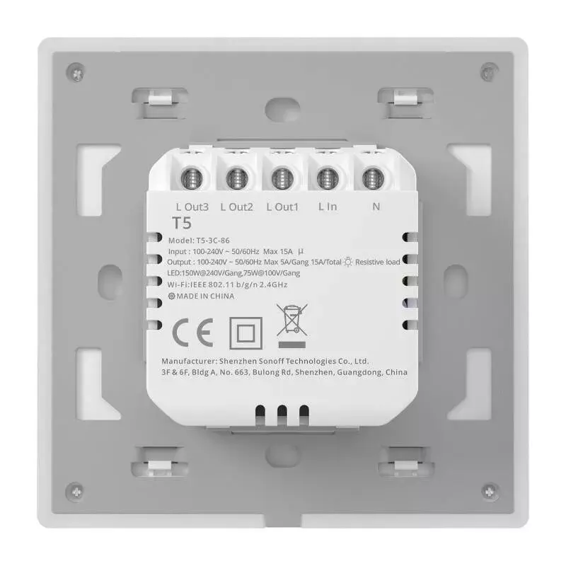 Wandmontierter smarter WLAN-Touch-Schalter Sonoff T5 4C 4-Kanal (T5-4C-86)