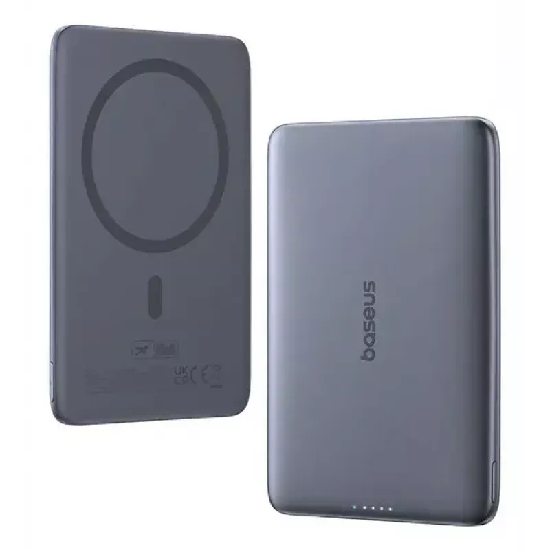 Tragbare Powerbank Baseus PicoGo Ultra-schlank 5000 mAh, 20 W Ausgang, kabelloses Laden, USB-C, grau