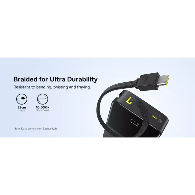 Powerbank Baseus EnerFill Bipow2 Pro – 20000 mAh, PD 3.0 & QC 3.0, 22.5 W, 1×USB-A + 1×USB-C, Schwarz, bis zu 3 Geräte