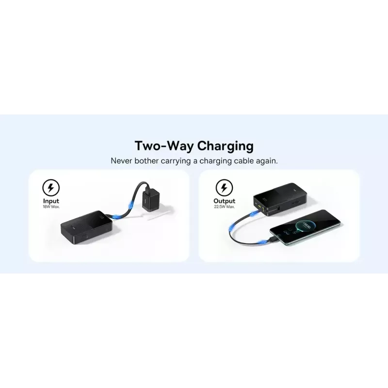 Powerbank Baseus EnerFill Bipow2 Pro – 20000 mAh, PD 3.0 & QC 3.0, 22.5 W, 1×USB-A + 1×USB-C, Schwarz, bis zu 3 Geräte