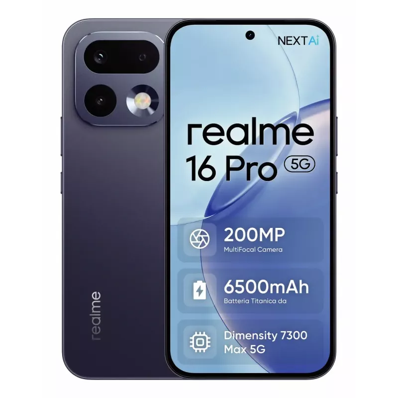 Smartphone REALME 16 PRO – 6,8 Zoll (17,3 cm) 5G, MediaTek Dimensity, 8 GB RAM, 256 GB, 200 MP Dual-Kamera, 6500 mAh, Grau