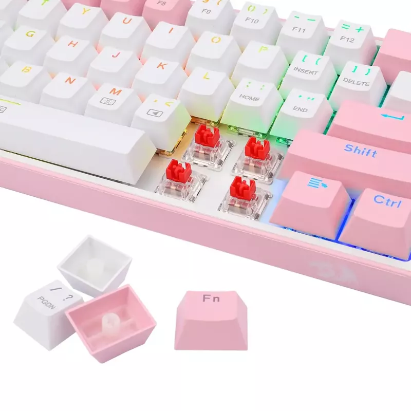 Mechanische Tastatur REDRAGON K617-Fizz RGB – kabelgebundenes USB, Pink/Weiß, 1,5 m Kabel