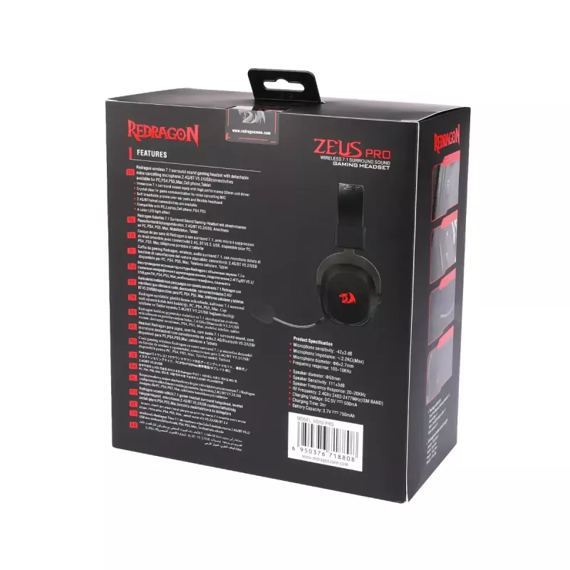 Kabelgebundene Bluetooth Over-Ear-Kopfhörer REDRAGON H510 Zeus Pro RGB – 20–20000 Hz, 1,8 m Kabel, Schwarz