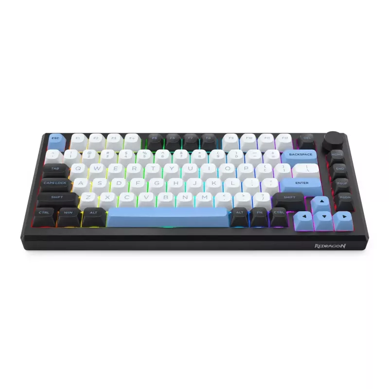 Tastatur REDRAGON K732WLB-RGB-PRO URANUS PRO — 65 % mechanisch, USB + RF Wireless + Bluetooth, QWERTY, Englische Layouts, 1,5 m Kabel, Schwarz/Weiß