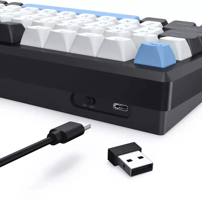 Tastatur REDRAGON K732WLB-RGB-PRO URANUS PRO — 65 % mechanisch, USB + RF Wireless + Bluetooth, QWERTY, Englische Layouts, 1,5 m Kabel, Schwarz/Weiß