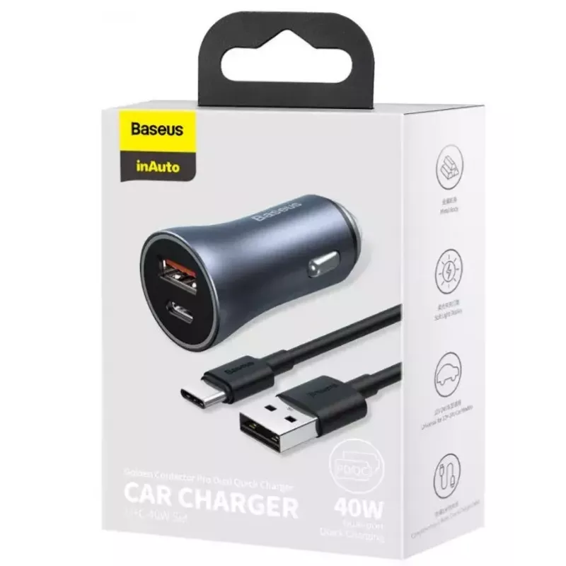 Auto-Ladegerät Baseus TZCCJD-0G 40W Dunkelgrau — USB-Fahrzeugnetzteil, 40W Ausgang