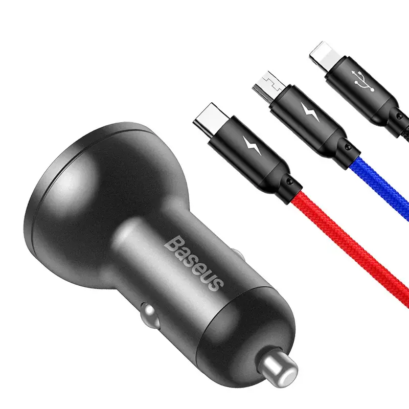 Auto-USB-Ladegerät Baseus AB2XUSBAKBK — 2× USB 2.0, 4,8 A, Zigarettenanzünder-Stromversorgung, schwarz/grau