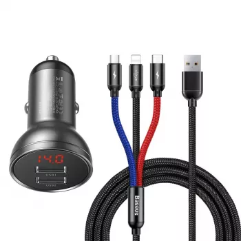 Auto-USB-Ladegerät Baseus AB2XUSBAKBK — 2× USB 2.0, 4,8 A, Zigarettenanzünder-Stromversorgung, schwarz/grau
