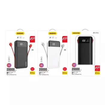 Powerbank Dudao K1Pro 20000 mAh 15 W mit 4 integrierten Kabeln, Schwarz