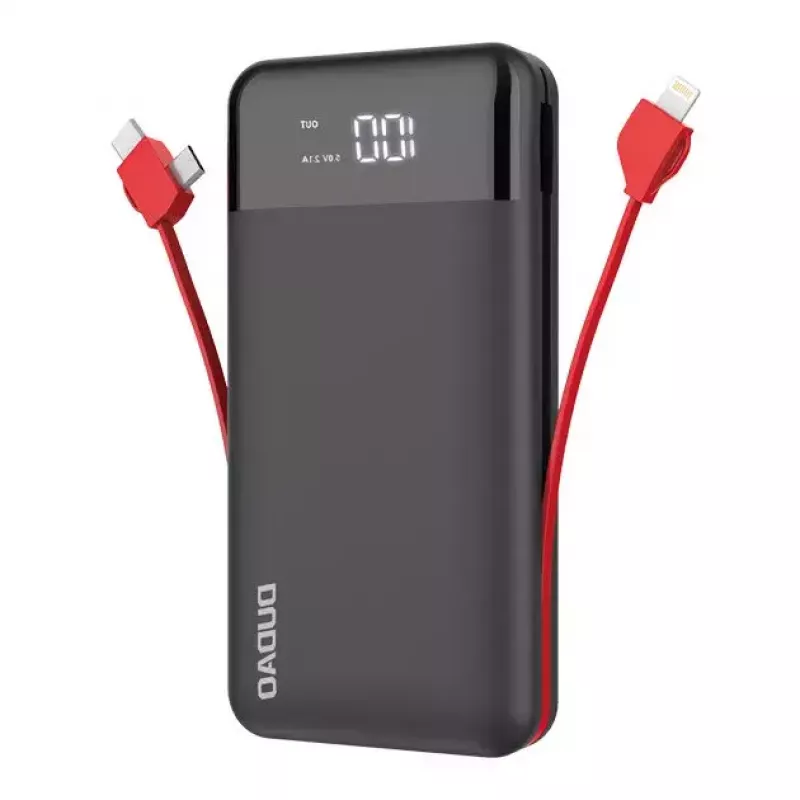 Powerbank Dudao K1Pro 20000 mAh 15 W mit 4 integrierten Kabeln, Schwarz