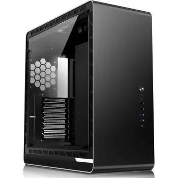 Jonsbo UMX6 Midi-Tower PC-Gehäuse, Seitenwand aus gehärtetem Glas, Schwarz