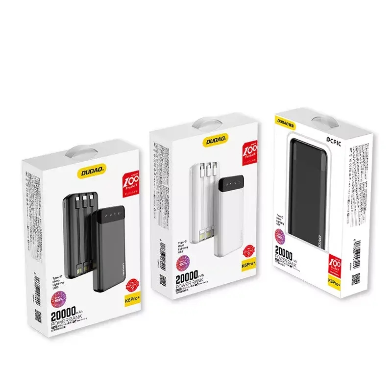 Tragbare Powerbank Dudao K6Pro+ 20000mAh USB Typ C + Micro-USB + Lightning
