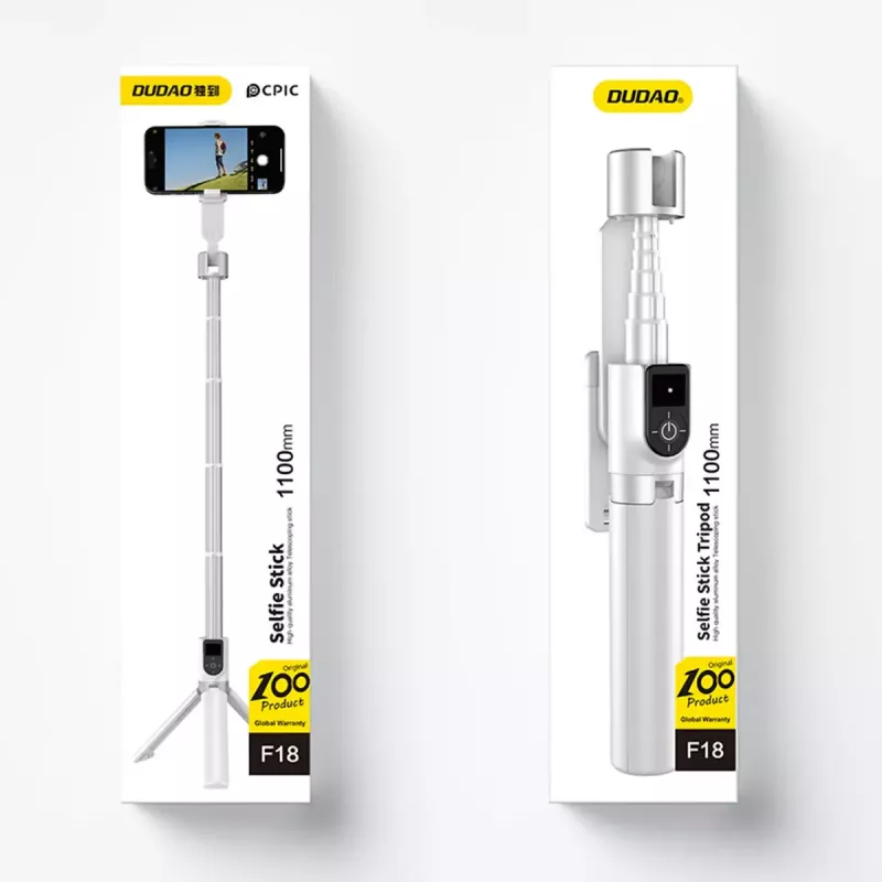 Dudao F18W Teleskop-Selfiestick mit Stativ und Fernbedienung, 110 cm, weiß