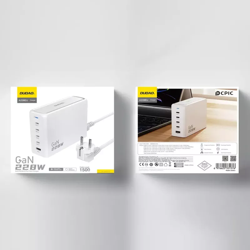 Ladegerät DUDAO A228EU 228 Watt GaN 4x USB-C 1x USB-A