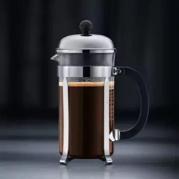 French Press Kaffeemaschine BODUM Chambord 8 Tassen, schwarzer Rahmen mit Chrom- und Glaskaraffe
