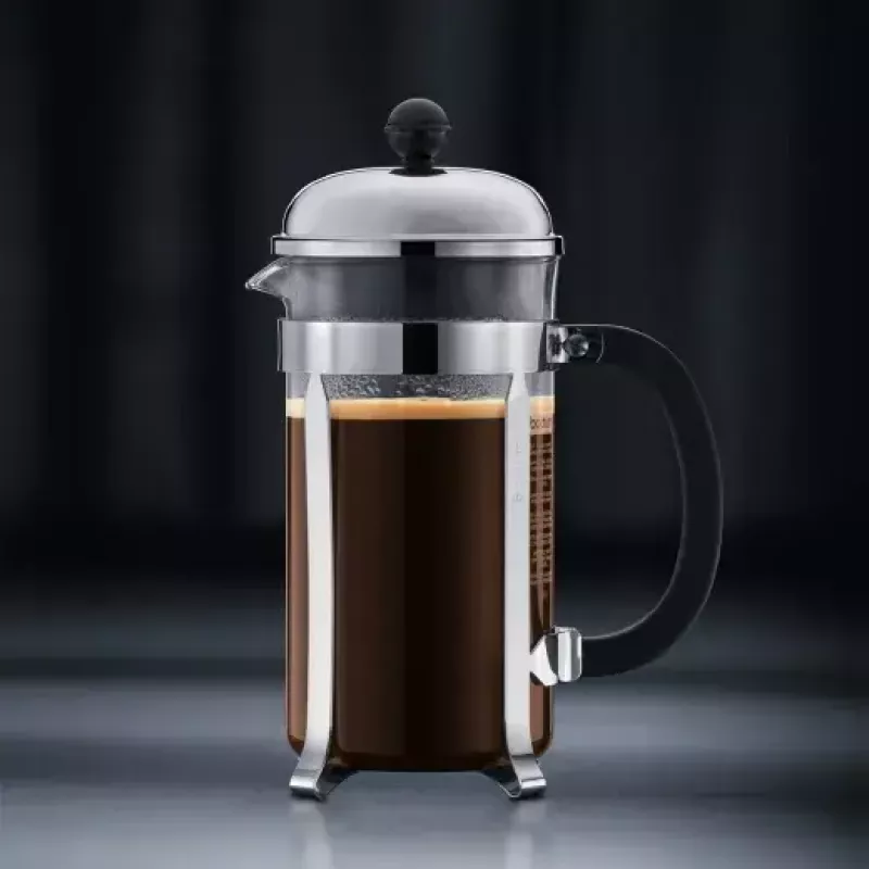 French Press Kaffeemaschine BODUM Chambord 8 Tassen, schwarzer Rahmen mit Chrom- und Glaskaraffe