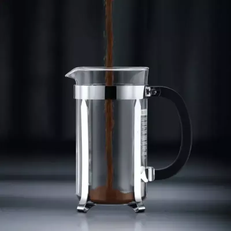 French Press Kaffeemaschine BODUM Chambord 8 Tassen, schwarzer Rahmen mit Chrom- und Glaskaraffe