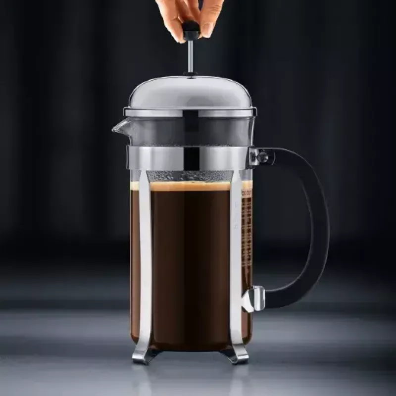 French Press Kaffeemaschine BODUM Chambord 8 Tassen, schwarzer Rahmen mit Chrom- und Glaskaraffe