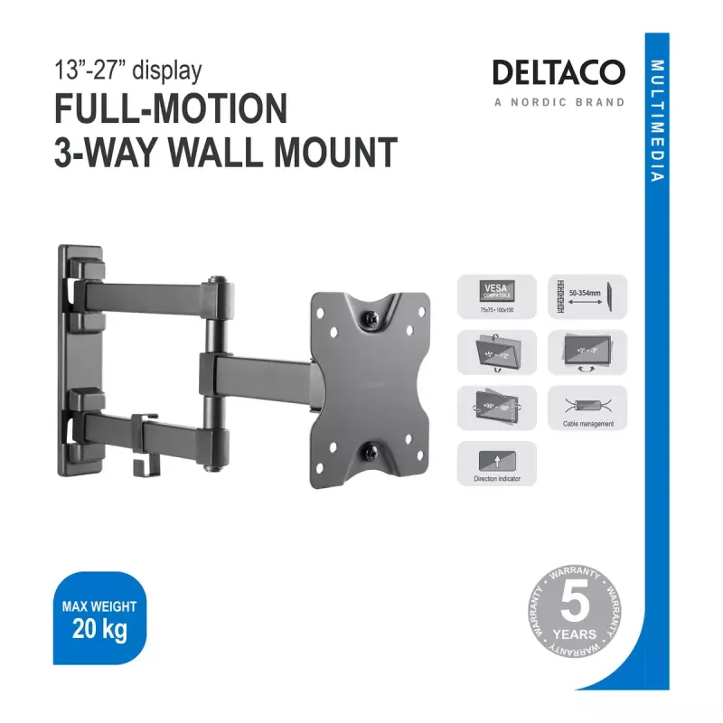 Monitorhalterung Deltaco ARM-1204 27 Zoll Wand Schwarz