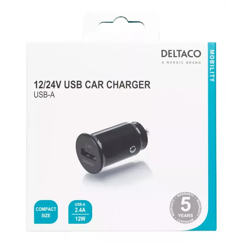 Auto-Ladegerät Deltaco USB-CAR123 Universal Schwarz