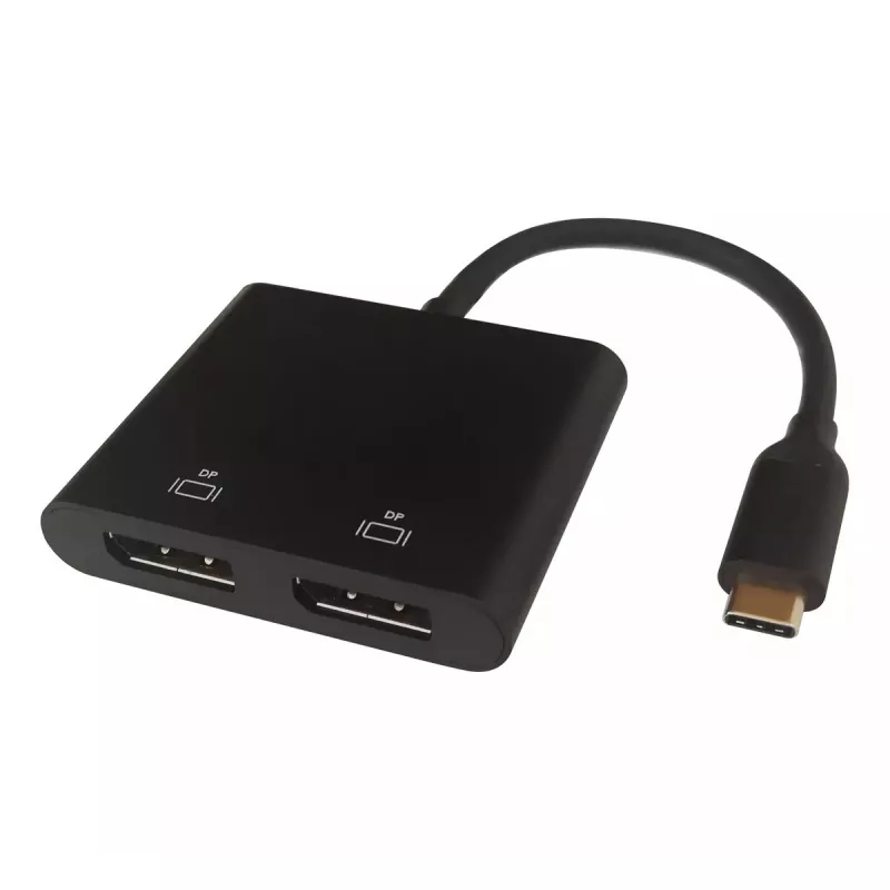 Deltaco USBC-2DP Videokabel-Adapter 0,1 m USB Type-C 2 x DisplayPort Schwarz