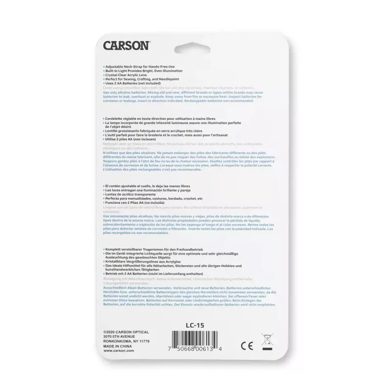 Handlupe Carson LumiCraft 2x, LED, batteriebetrieben, schwarz, 135×23×226 mm