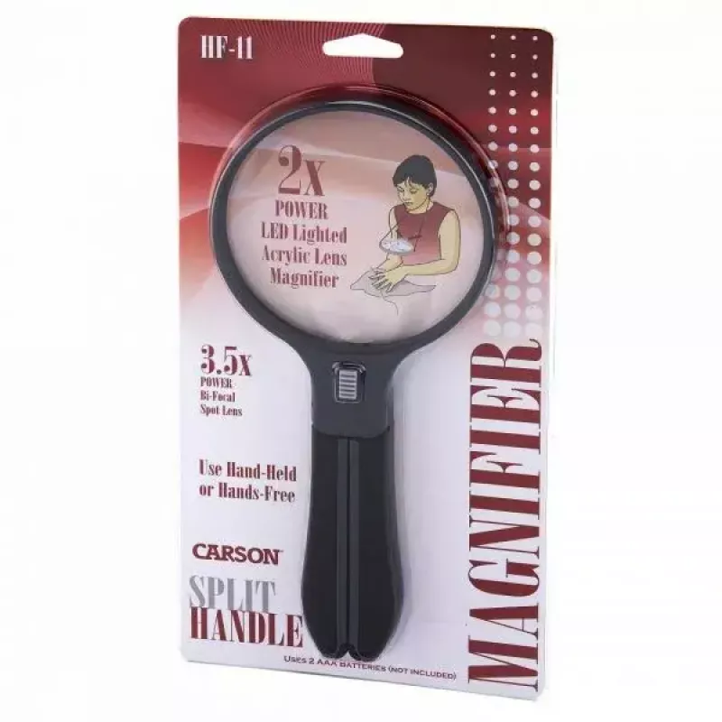 Lupe Carson Split Handle HF-11 — 3,5-fache Handlupe, schwarz/transparent, AAA-Batterie