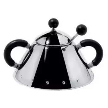 Zuckerdose Alessi 9097 B Edelstahl Höhe 80 mm Durchmesser 10,5 cm schwarz und Edelstahl