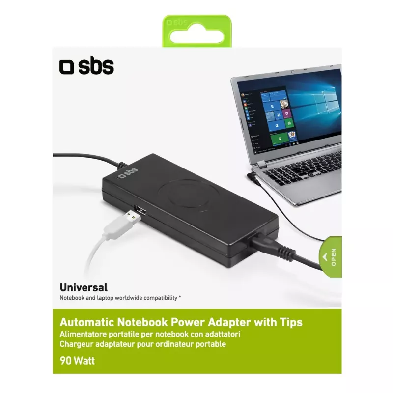 Netzteil SBS Portable 90 W für Notebooks Innenbereich Schwarz 2,2 m
