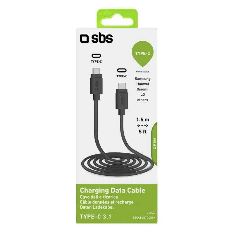 Daten- und Ladekabel SBS TECABLETCC31K USB C 1,5 m USB 3.2 Gen 1