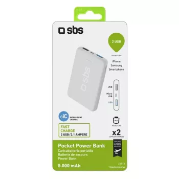 Tragbare Powerbank SBS 5000 mAh, 5000 mAh Akkukapazität