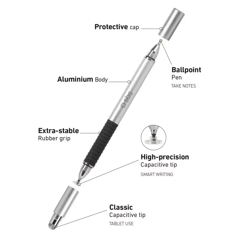 Stylus Pen SBS TTTATTOPROTRIO Schwarz Silber Universal Mobile Kompatibilität