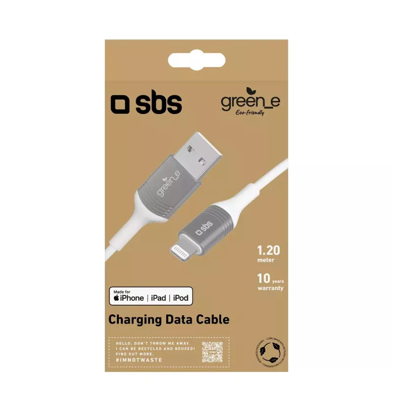 Lightning-Kabel SBS GRECABLEUSBIP589W 1,2 m Silber Weiß