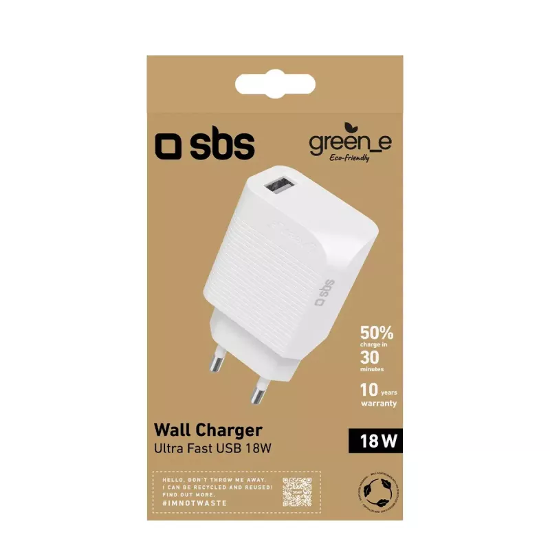 Mobiles Ladegerät SBS GRETR1USB18W Universal Weiß AC Schnellladung